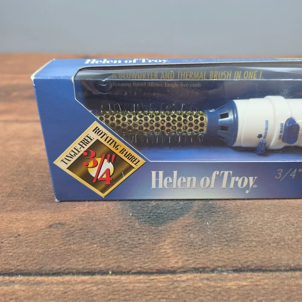 Helen of Troy Hot Air Brush Women 3/4 Inch White Excellent Rotating 1559 Gold